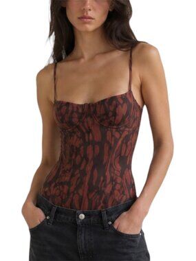 Size L Good American Brown Black Demi Mesh Bodysuit Thong Bustier